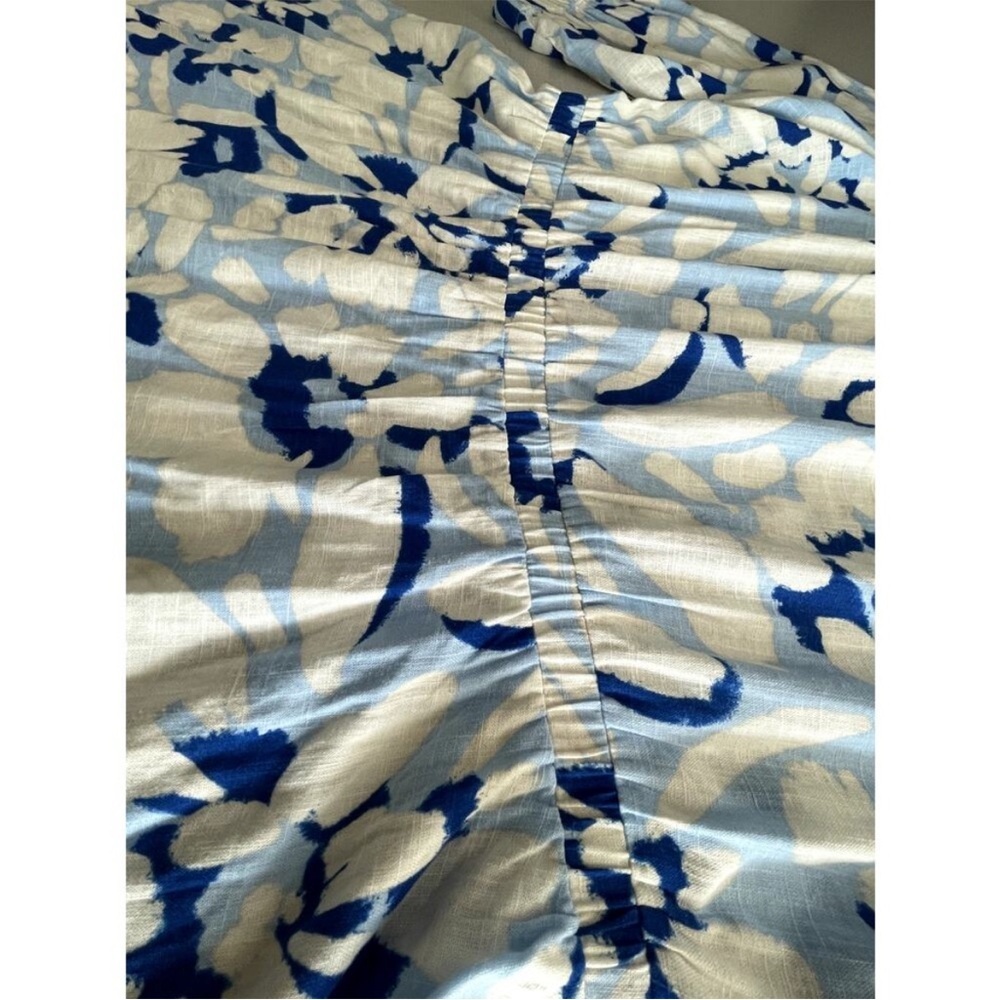 Loft XL Linen Blend Dress Blue Floral A-Line Vacation SPRING WEDDING GUEST DRESS - Picture 7 of 12